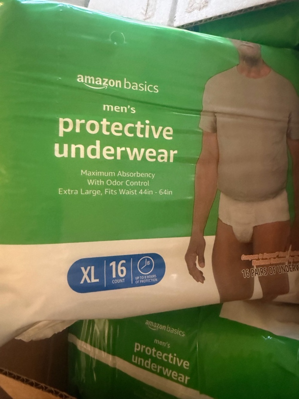 Amazon Basics Mens Protective Underwear 16 Count Size XL 44"- 64" Waist NEW